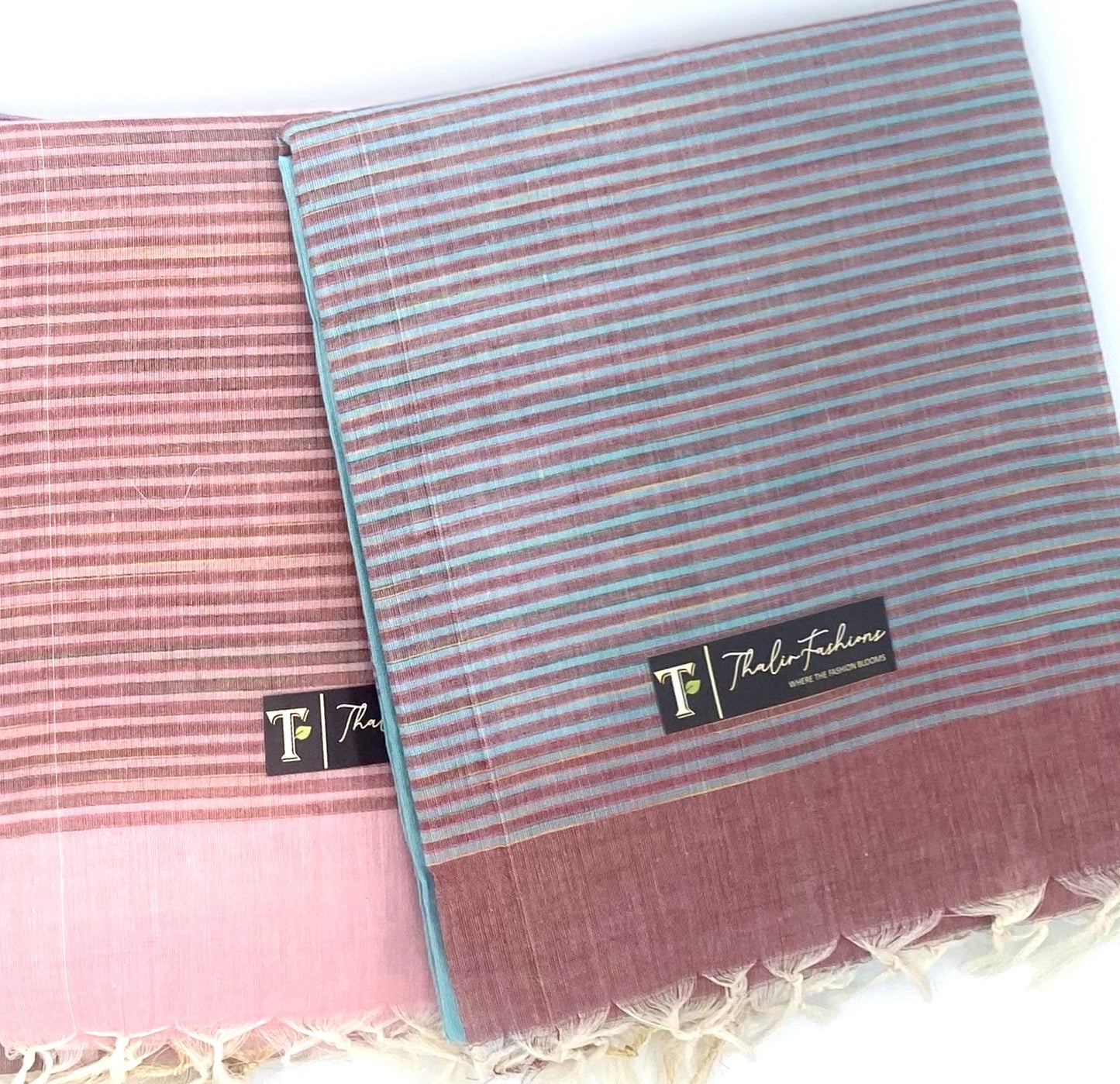 Cotton Saree -  Small stripe plain