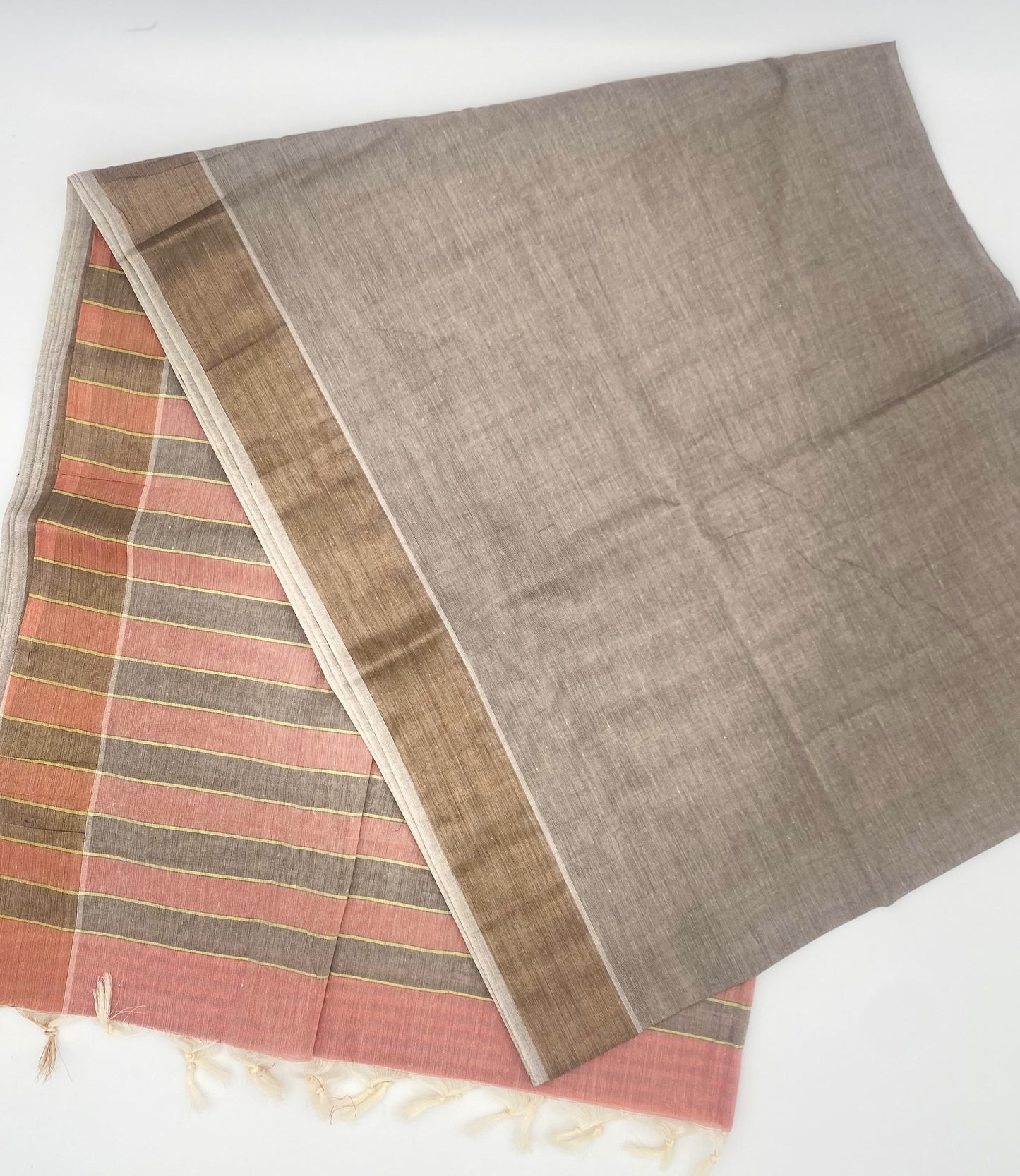 Cotton Saree -  1 inch stripes with zari line stripe