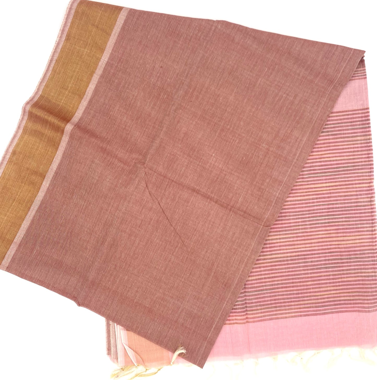 Cotton Saree -  Small stripe plain