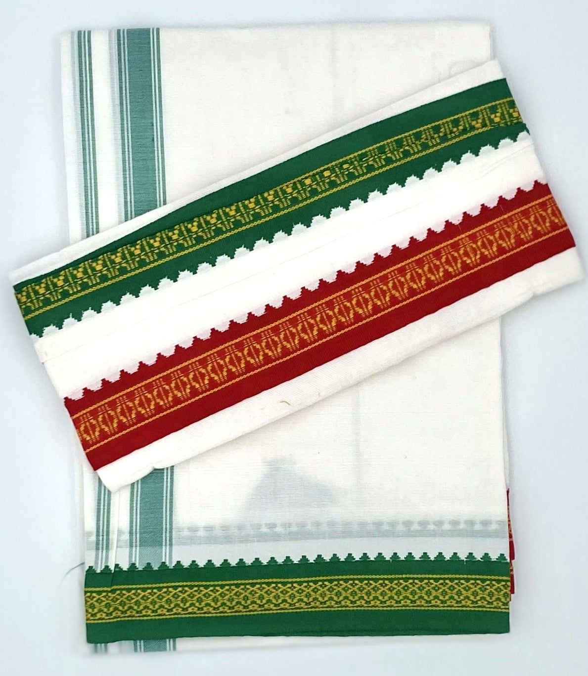 Cotton Single Layer Thalapathy Dhoti with Angavastram (Towel)