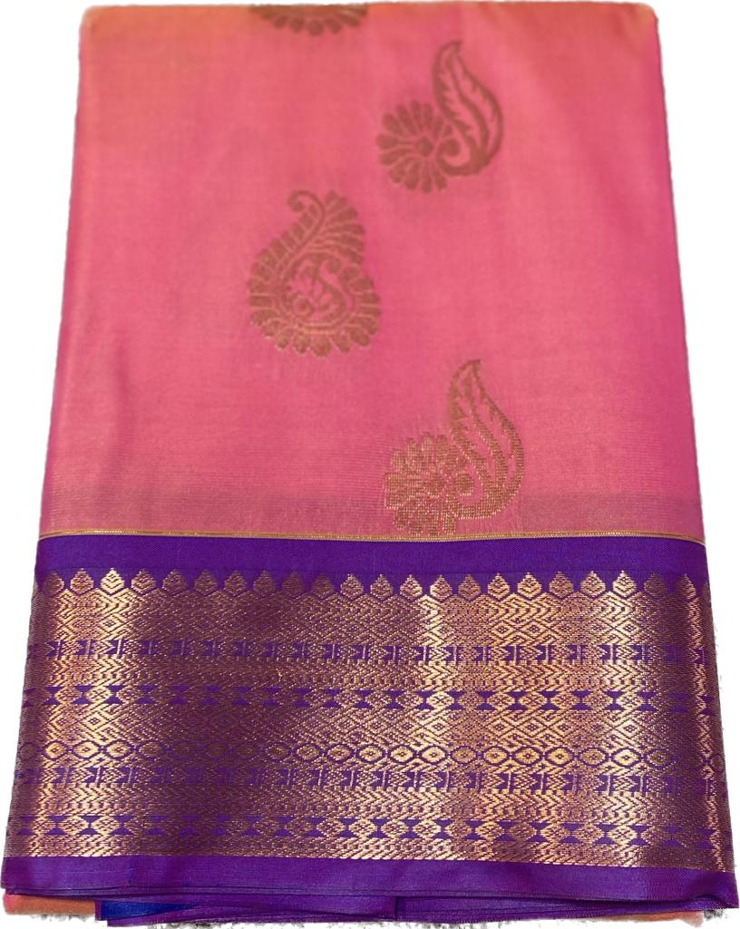 Putta and Contrast border Poly Silk Saree